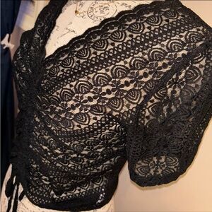 SHEIN black sheer lace top Large